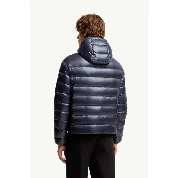 Moncler Forzo Hooded Packable Short Down Jacket in Dusty Blue, view 5 | Men's Jackets | Coveti