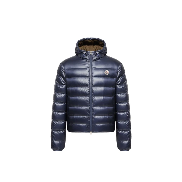 Moncler Forzo Hooded Packable Short Down Jacket in Dusty Blue | Men's Jackets | Coveti