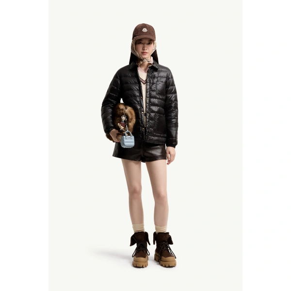 Moncler Fouine Down Shirt Jacket in Black, view 2 | Women's Puffer Jackets | Coveti