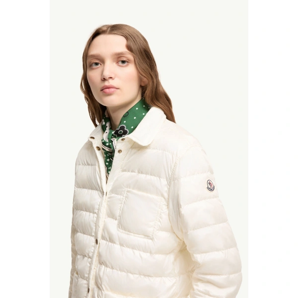 Moncler Fouine Down Shirt Jacket in White, view 3 | Women's Puffer Jackets | Coveti