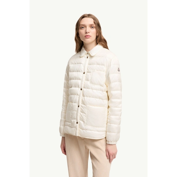 Moncler Fouine Down Shirt Jacket in White, view 4 | Women's Puffer Jackets | Coveti
