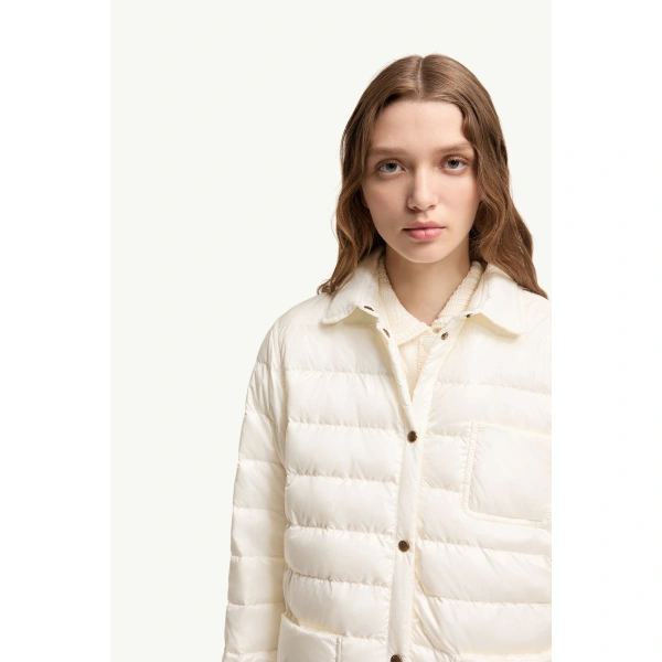 Moncler Fouine Down Shirt Jacket in White, view 6 | Women's Puffer Jackets | Coveti