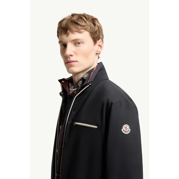 Moncler Fourioun Cotton Blend Short Jacket in Navy Blue, view 3 | Men's Jackets | Coveti