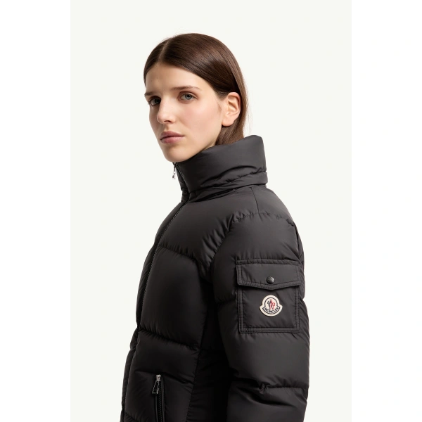 Moncler Fourmines Hooded Short Down Jacket in Black, view 3 | Women's Puffer Jackets | Coveti