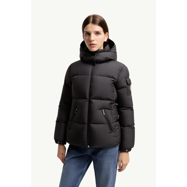 Moncler Fourmines Hooded Short Down Jacket in Black, view 4 | Women's Puffer Jackets | Coveti