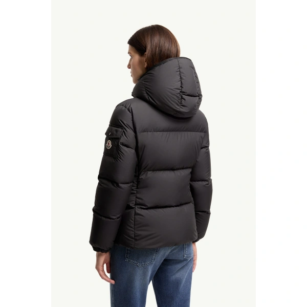 Moncler Fourmines Hooded Short Down Jacket in Black, view 5 | Women's Puffer Jackets | Coveti