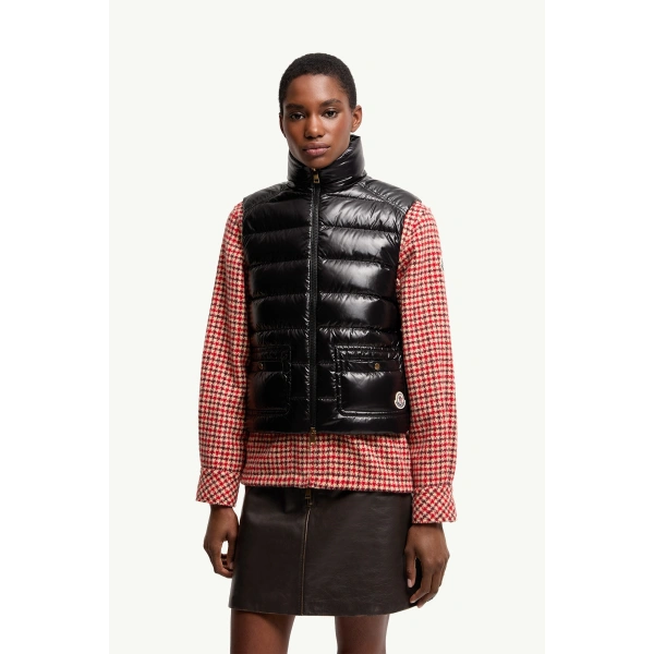 Moncler Frelon Down Gilet in Black, view 4 | Women's Vests and Gilets | Coveti