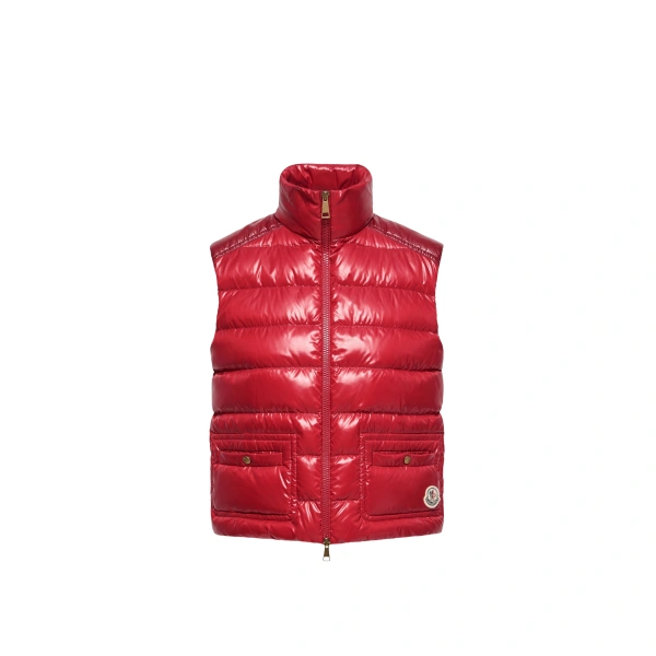 Moncler Frelon Down Gilet in Bright Red | Women's Vests and Gilets | Coveti