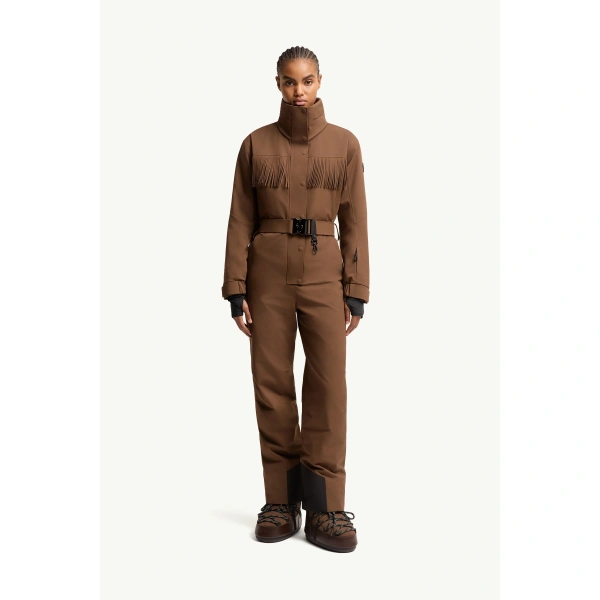 Moncler Fringe-Trimmed Ski Suit in Brown, view 4 | Women's Ski Suits | Coveti