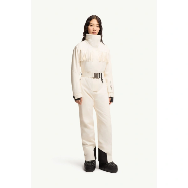Moncler Fringe-Trimmed Ski Suit in White, view 4 | Women's Ski Suits | Coveti