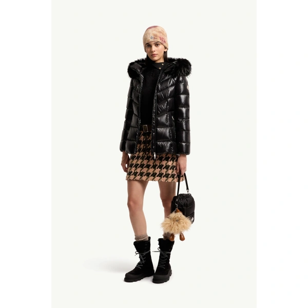 Moncler Fulmar Hooded Short Down Jacket in Black, view 2 | Women's Puffer Jackets | Coveti