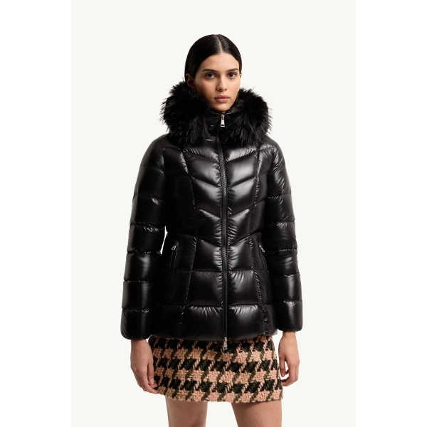 Moncler Fulmar Hooded Short Down Jacket in Black, view 4 | Women's Puffer Jackets | Coveti