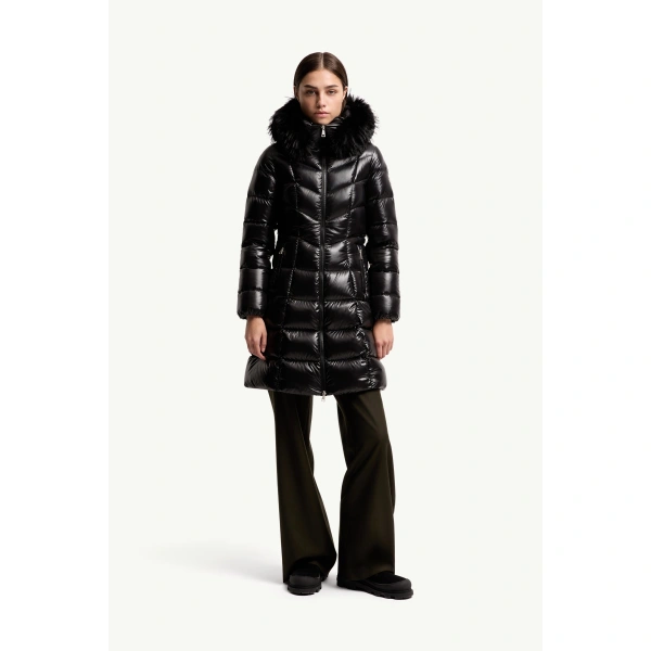 Moncler Fulmarusse Hooded Down Jacket in Black, view 4 | Women's Puffer and Down Coats | Coveti
