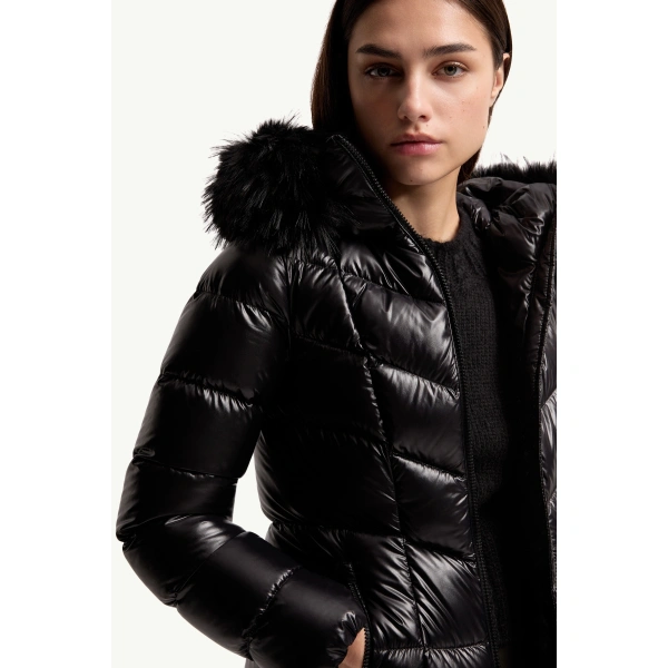 Moncler Fulmarusse Hooded Down Jacket in Black, view 6 | Women's Puffer and Down Coats | Coveti