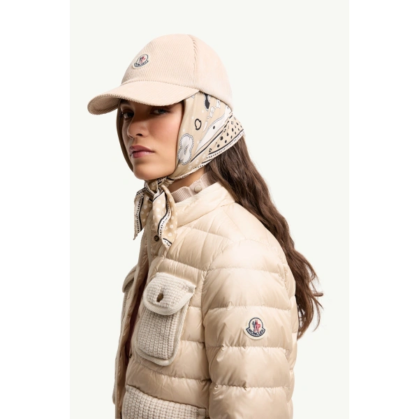 Moncler Furet Wool & Cashmere Trimmed Short Down Jacket in Light Beige, view 3 | Women's Puffer Jackets | Coveti