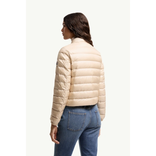 Moncler Furet Wool & Cashmere Trimmed Short Down Jacket in Light Beige, view 5 | Women's Puffer Jackets | Coveti