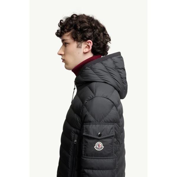 Moncler Galion Hooded Short Down Jacket in Black, view 3 | Men's Jackets | Coveti