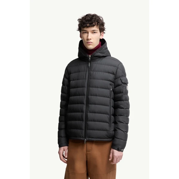 Moncler Galion Hooded Short Down Jacket in Black, view 4 | Men's Jackets | Coveti
