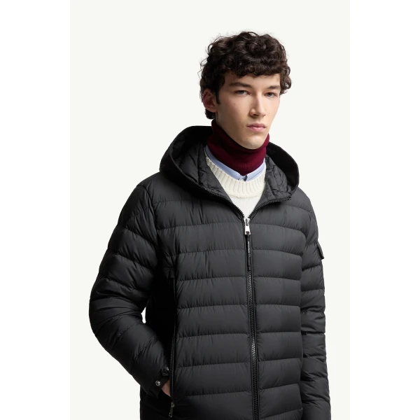 Moncler Galion Hooded Short Down Jacket in Black, view 6 | Men's Jackets | Coveti