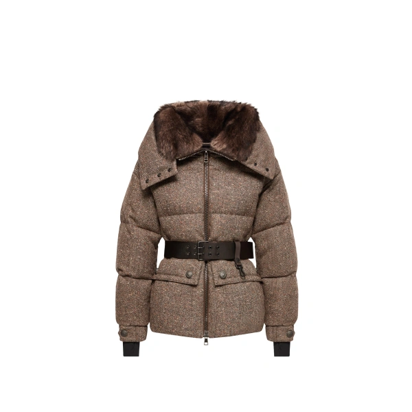 Gelise Shearling-Trimmed Belted Down Jacket in Brown