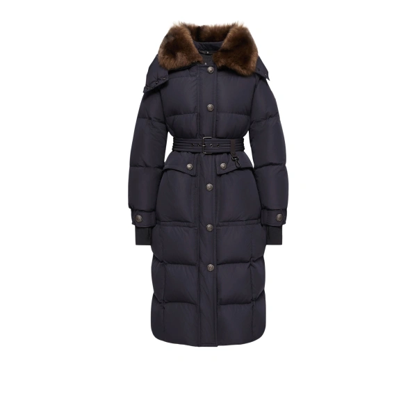 Gelisette Shearling-Trimmed Long Down Jacket in Dark Blue