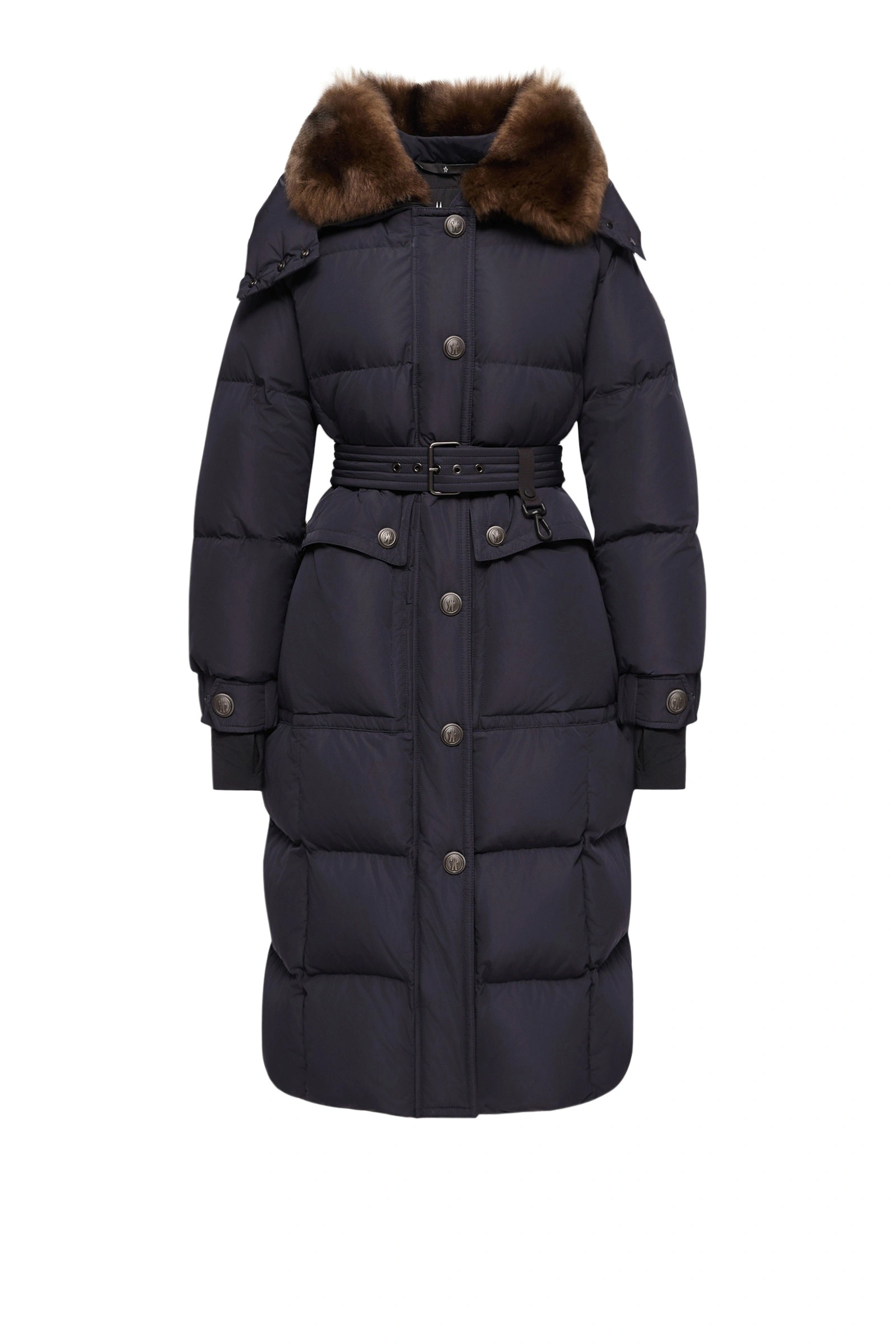 Moncler Gelisette Shearling-Trimmed Long Down Jacket in Dark Blue Moncler Gelisette Shearling-Trimmed Long Down Jacket in Dark Blue | Women's Puffer and Down Coats | Coveti