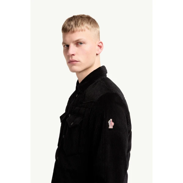 Moncler Gelt Corduroy Down Shirt Jacket in Black, view 3 | Men's Jackets | Coveti