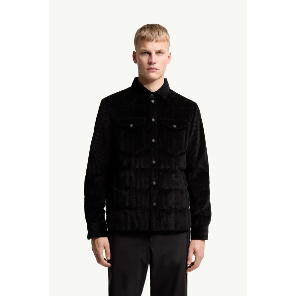 Moncler Gelt Corduroy Down Shirt Jacket in Black, view 4 | Men's Jackets | Coveti