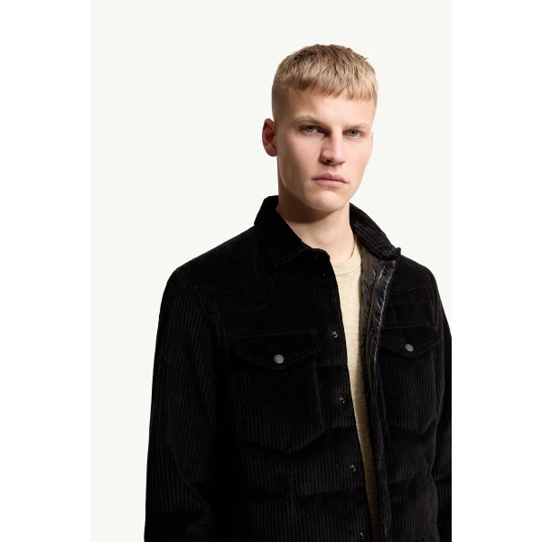 Moncler Gelt Corduroy Down Shirt Jacket in Black, view 6 | Men's Jackets | Coveti