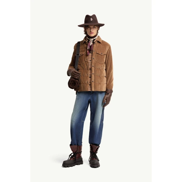 Moncler Gelt Corduroy Down Shirt Jacket in Light Brown, view 2 | Men's Jackets | Coveti