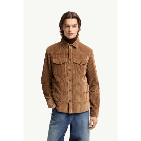 Moncler Gelt Corduroy Down Shirt Jacket in Light Brown, view 4 | Men's Jackets | Coveti