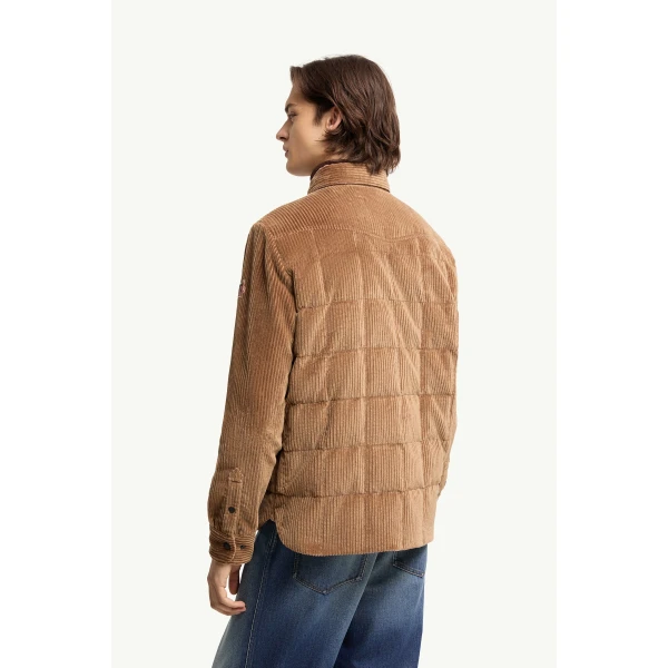 Moncler Gelt Corduroy Down Shirt Jacket in Light Brown, view 5 | Men's Jackets | Coveti
