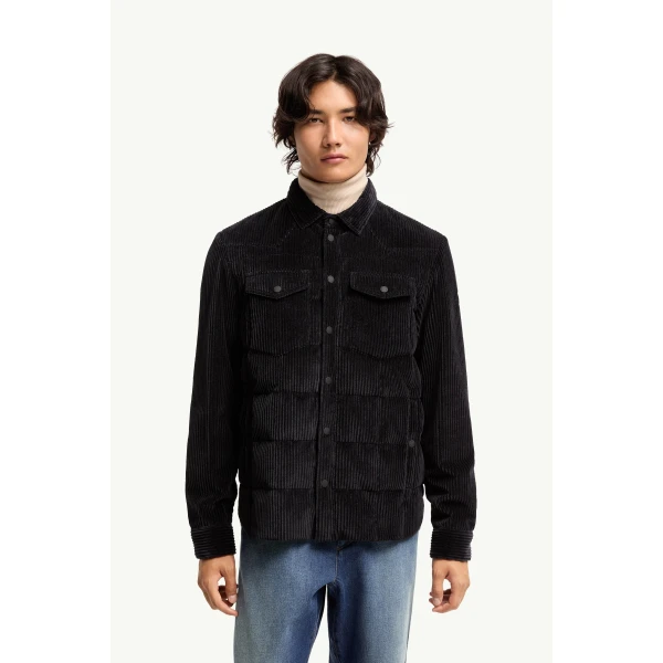 Moncler Gelt Corduroy Down Shirt Jacket in Navy Blue, view 4 | Men's Jackets | Coveti