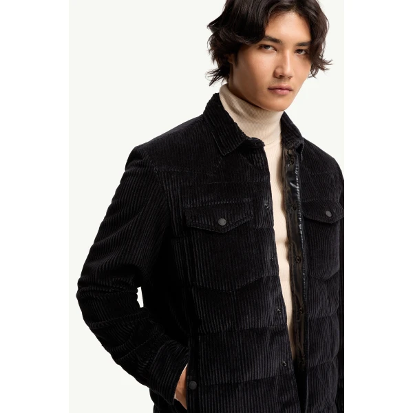 Moncler Gelt Corduroy Down Shirt Jacket in Navy Blue, view 6 | Men's Jackets | Coveti