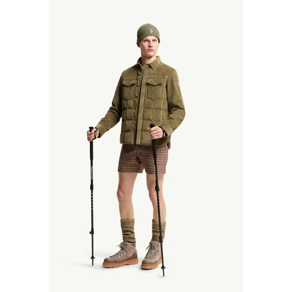 Moncler Gelt Corduroy Down Shirt Jacket in Olive Green, view 2 | Men's Jackets | Coveti