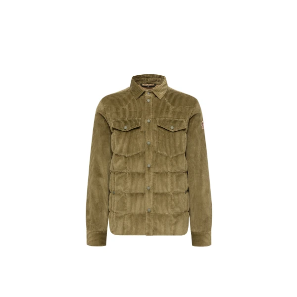 Moncler Gelt Corduroy Down Shirt Jacket in Olive Green | Men's Jackets | Coveti