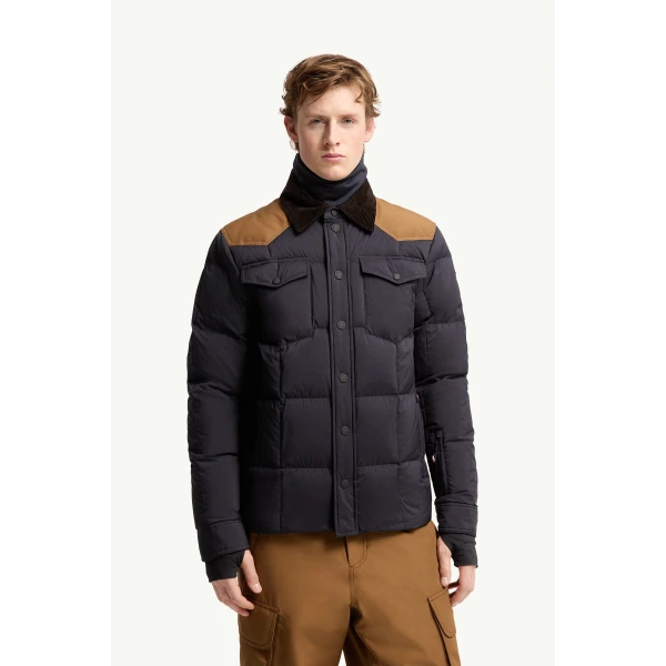 Moncler Geltech Corduroy-Trimmed Down Ski Jacket in Navy Blue, view 4 | Men's Skiwear | Coveti