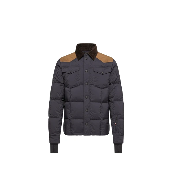 Moncler Geltech Corduroy-Trimmed Down Ski Jacket in Navy Blue | Men's Skiwear | Coveti