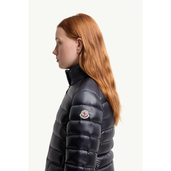 Moncler Genet Long Down Jacket in Navy Blue, view 3 | Women's Puffer and Down Coats | Coveti