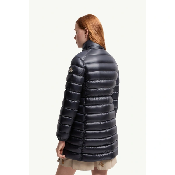 Moncler Genet Long Down Jacket in Navy Blue, view 5 | Women's Puffer and Down Coats | Coveti