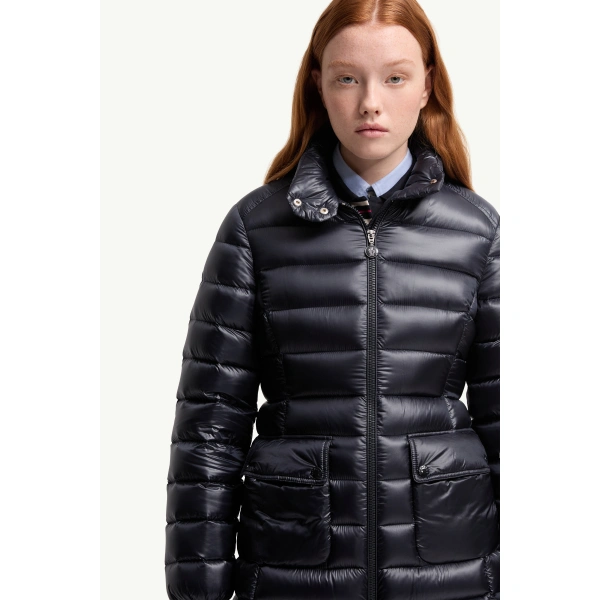 Moncler Genet Long Down Jacket in Navy Blue, view 6 | Women's Puffer and Down Coats | Coveti