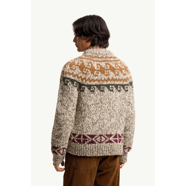 Moncler Geometric Jacquard Wool & Alpaca Blend Jumper in Beige & Grey, view 5 | Men's Knitwear | Coveti