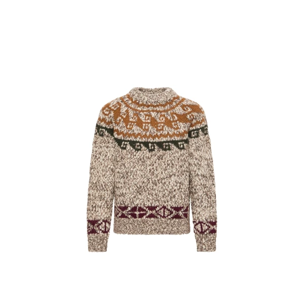 Moncler Geometric Jacquard Wool & Alpaca Blend Jumper in Beige & Grey | Men's Knitwear | Coveti