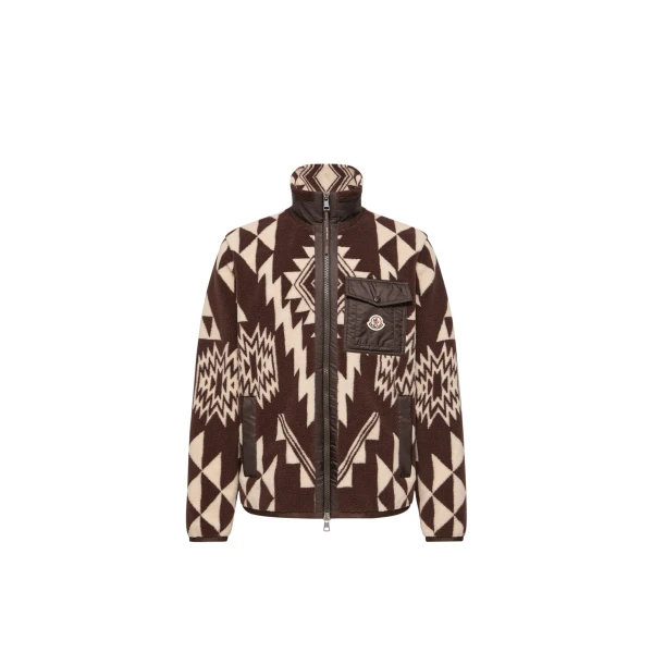 Moncler Geometric Teddy Zip-Up Hoodie in Brown | Men's Sweatshirts | Coveti