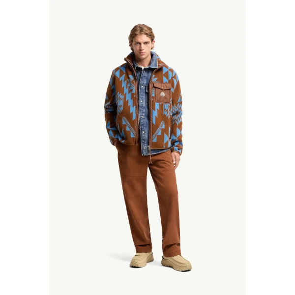 Moncler Geometric Teddy Zip-Up Hoodie in Light Brown, view 2 | Men's Sweatshirts | Coveti