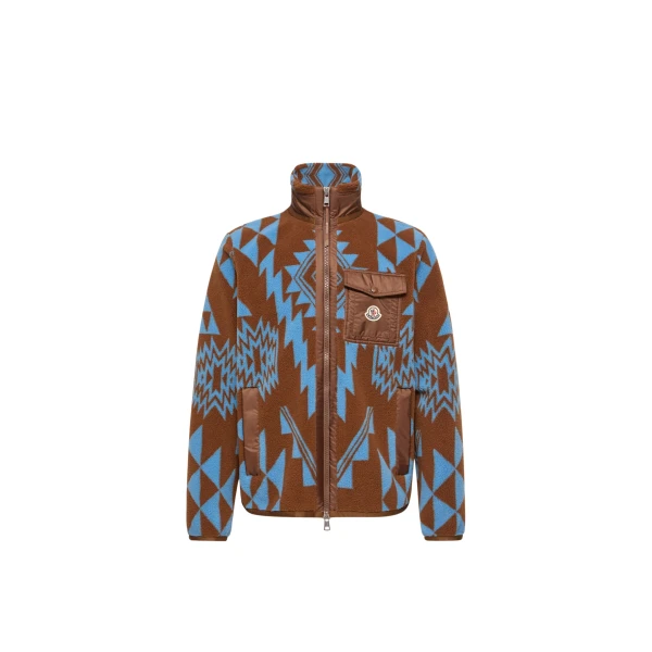 Geometric Teddy Zip-Up Hoodie in Light Brown