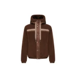 Moncler Geometric Trim Teddy Zip-Up Hoodie in Brown | Men's Sweatshirts | Coveti