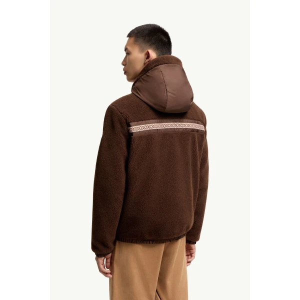 Moncler Geometric Trim Teddy Zip-Up Hoodie in Brown, view 5 | Men's Sweatshirts | Coveti