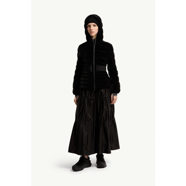 Moncler Gestuelle Belted Short Down Jacket in Black, view 2 | Women's Puffer Jackets | Coveti