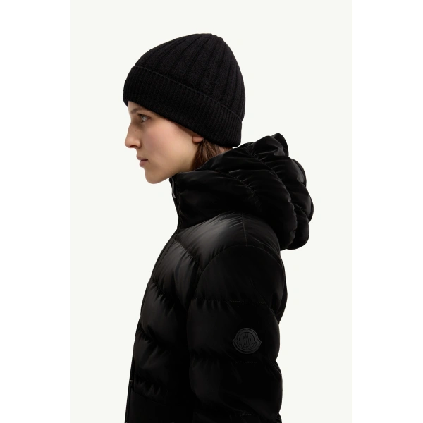 Moncler Gestuelle Belted Short Down Jacket in Black, view 3 | Women's Puffer Jackets | Coveti